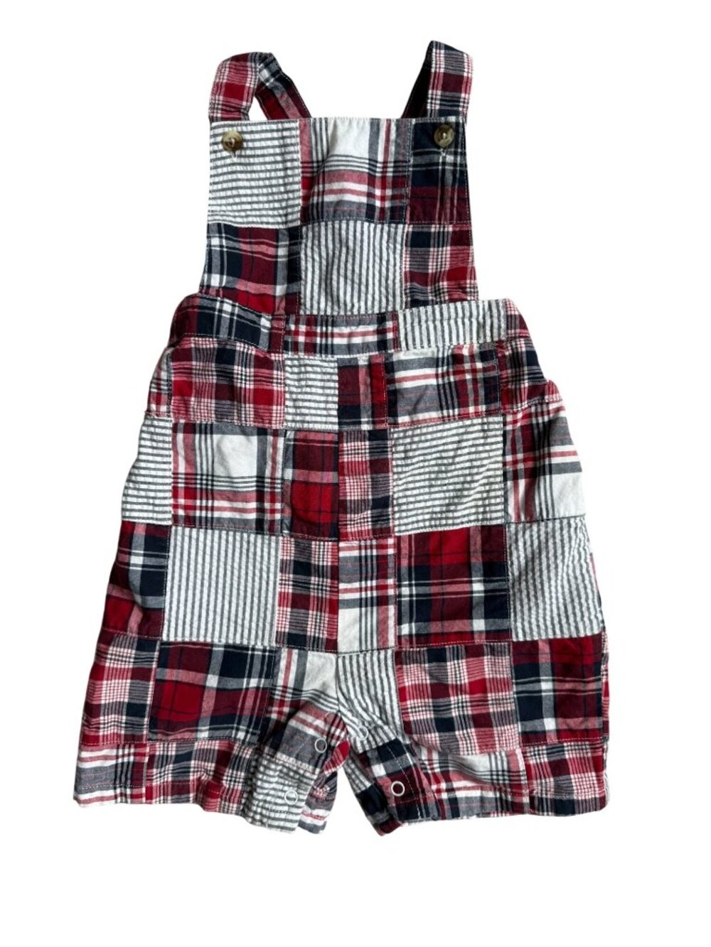 Janie & Jack Infant Overall Cotton Romper Size 12-18 mos Red White Madras Plaid